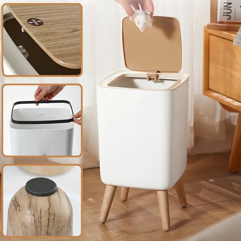 Wooden High-Foot Square Dustbin – Modern Waste Bin