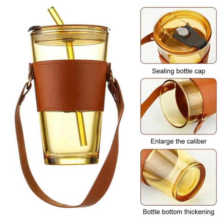 Glass Tumbler with Straw, Lid & Handle – Reusable Coffee Cup