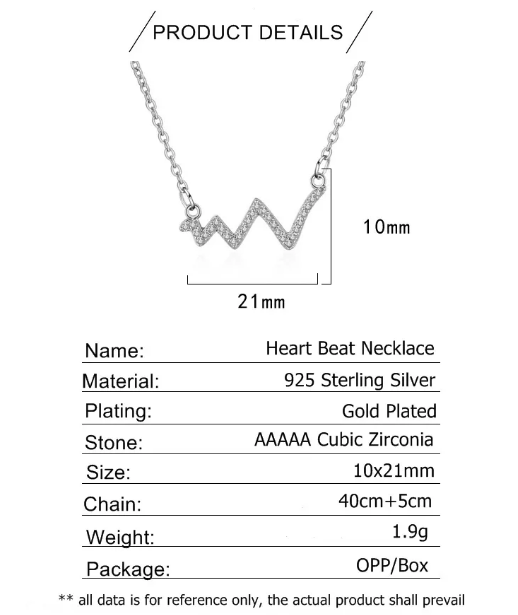 Fashion Jewelry Heartbeat Wave Pendant Sterling Silver Necklace