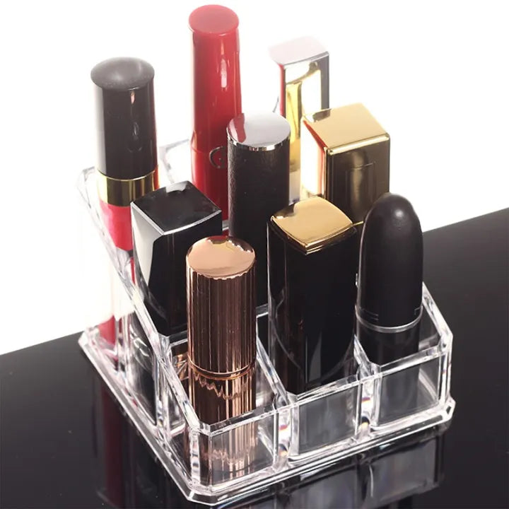 Clear Acrylic Lipstick Storage Box 9-Grids Makeup Organizer