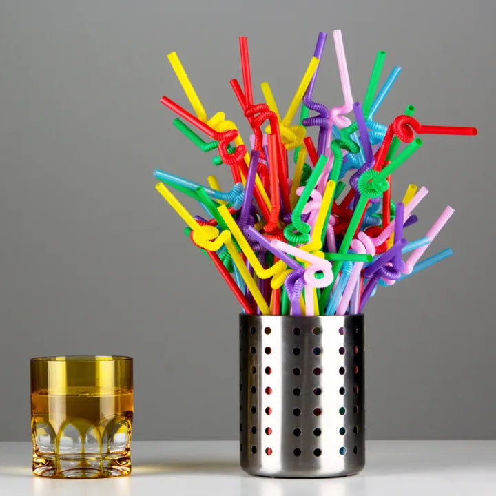 100PCS Colorful Rainbow Plastic Drinking Straws – Reusable & Disposable