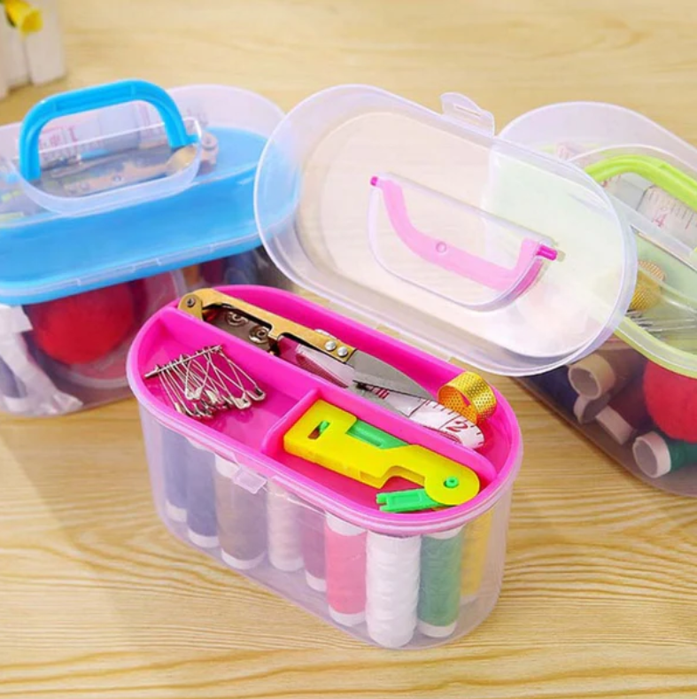 Clear Plastic Sewing Kit Box Organizer Travel Storage