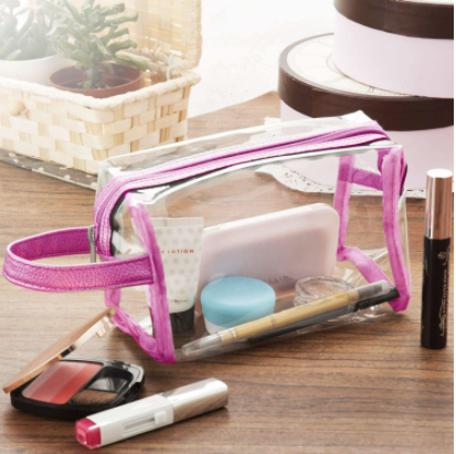 Clear Cosmetic Travel Bag with Handle – Pink Transparent Storage Pouch