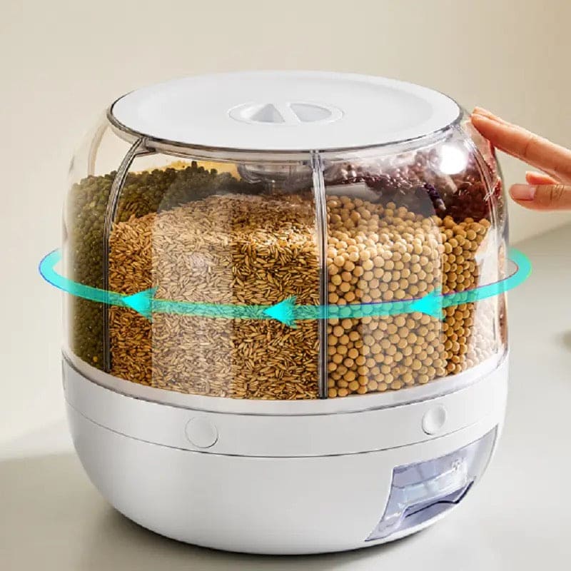 6-Grid Rotating Cereal Dispenser – Round Rice & Grain Organizer