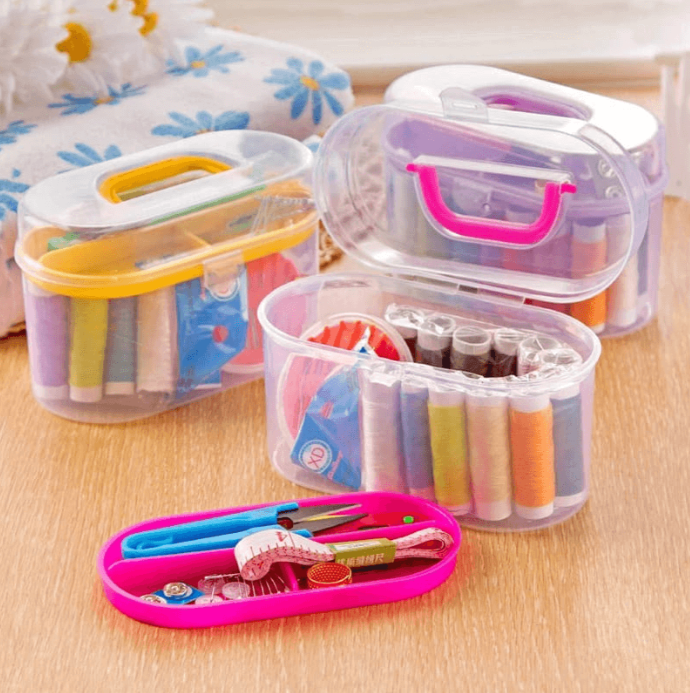 Clear Plastic Sewing Kit Box Organizer Travel Storage