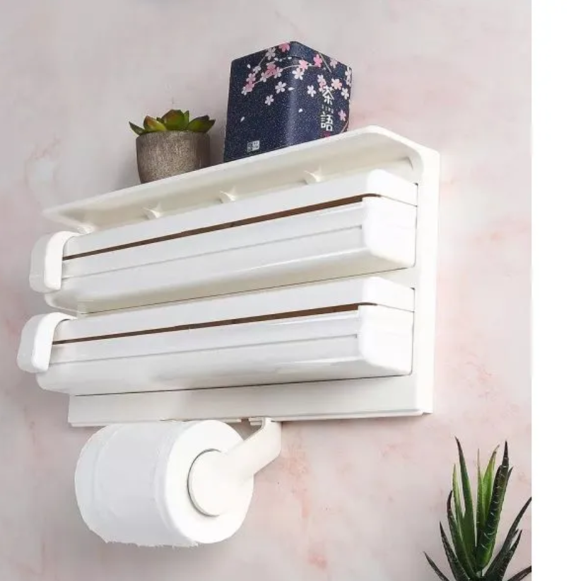 3 in 1 Plastic Kitchen Shelf Triple Paper Dispenser Organizer