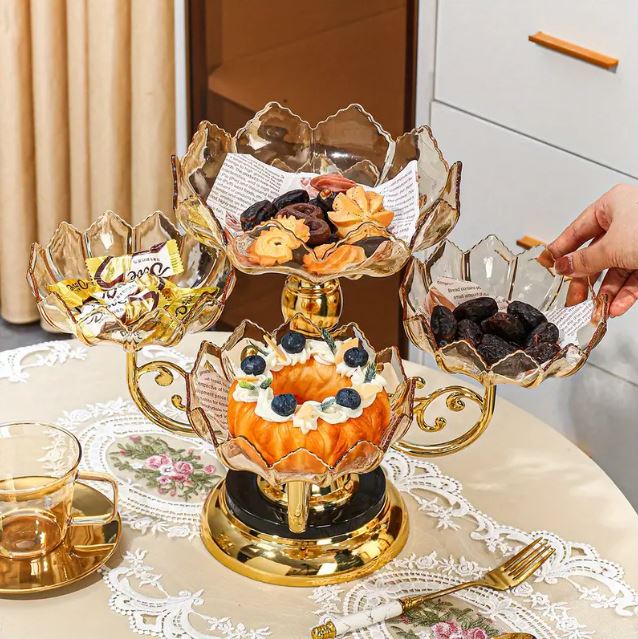 360 Degree Rotating Fruit Plates Creative Living Room Party Tray Stand