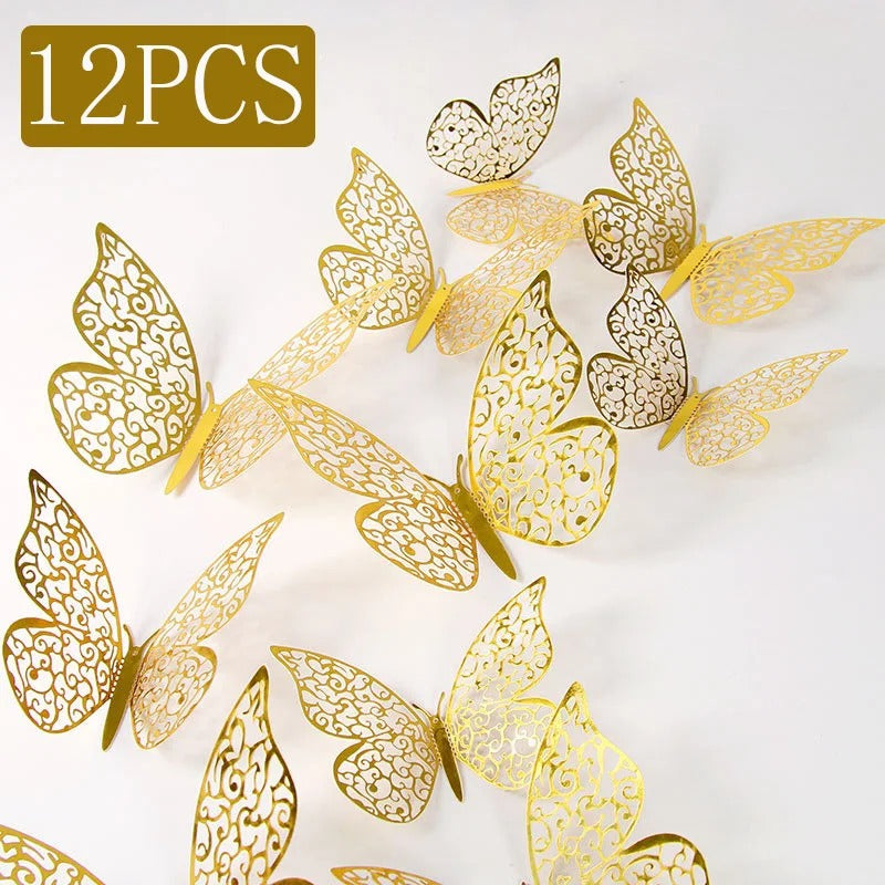 12 piece Gold 3D Butterfly Wall Stickers