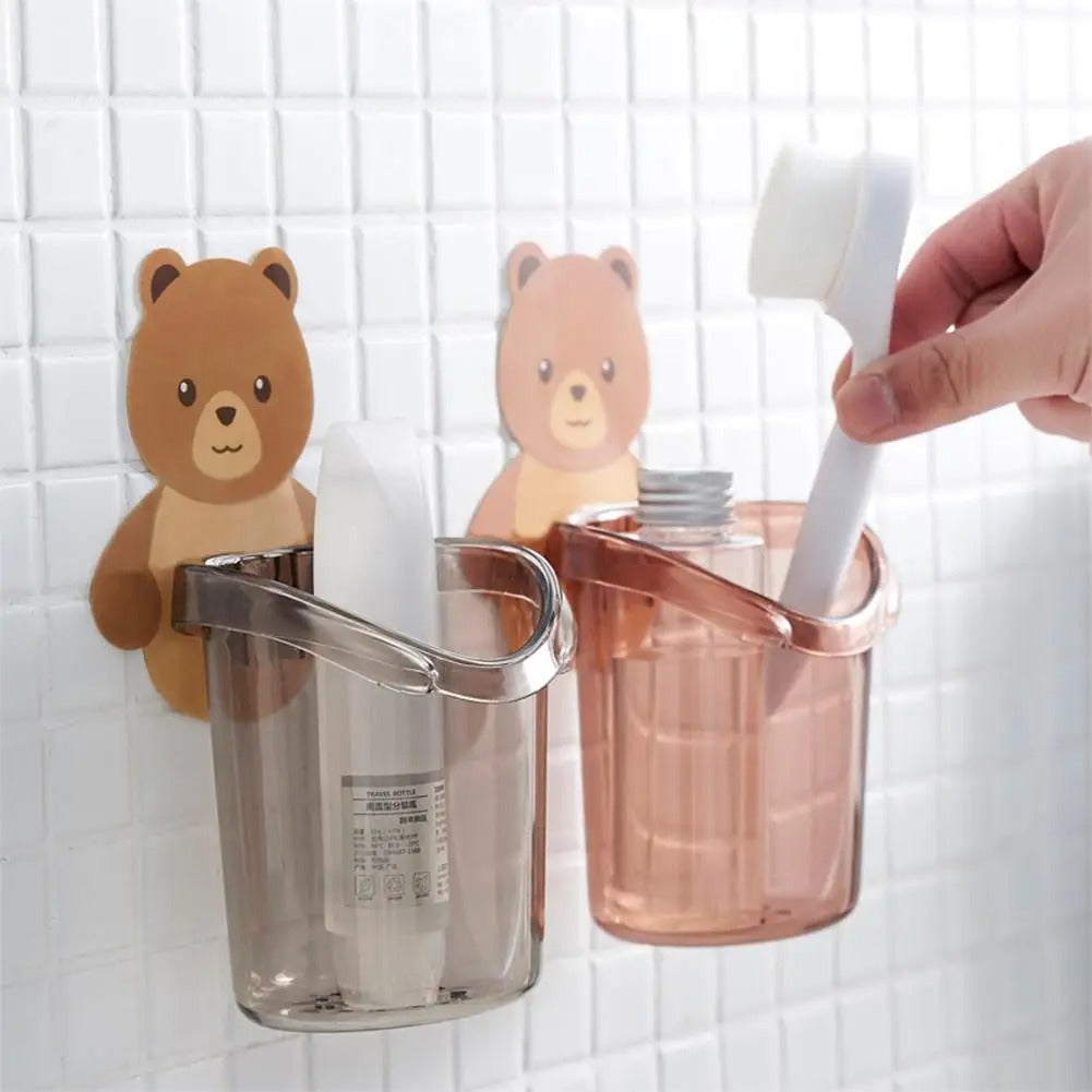 Cute Bear Wall-Mounted Toothbrush & Toothpaste Holder
