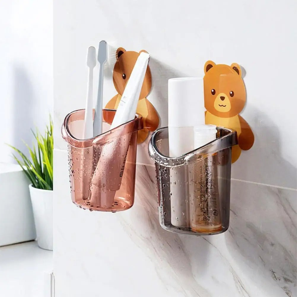 Cute Bear Wall-Mounted Toothbrush & Toothpaste Holder