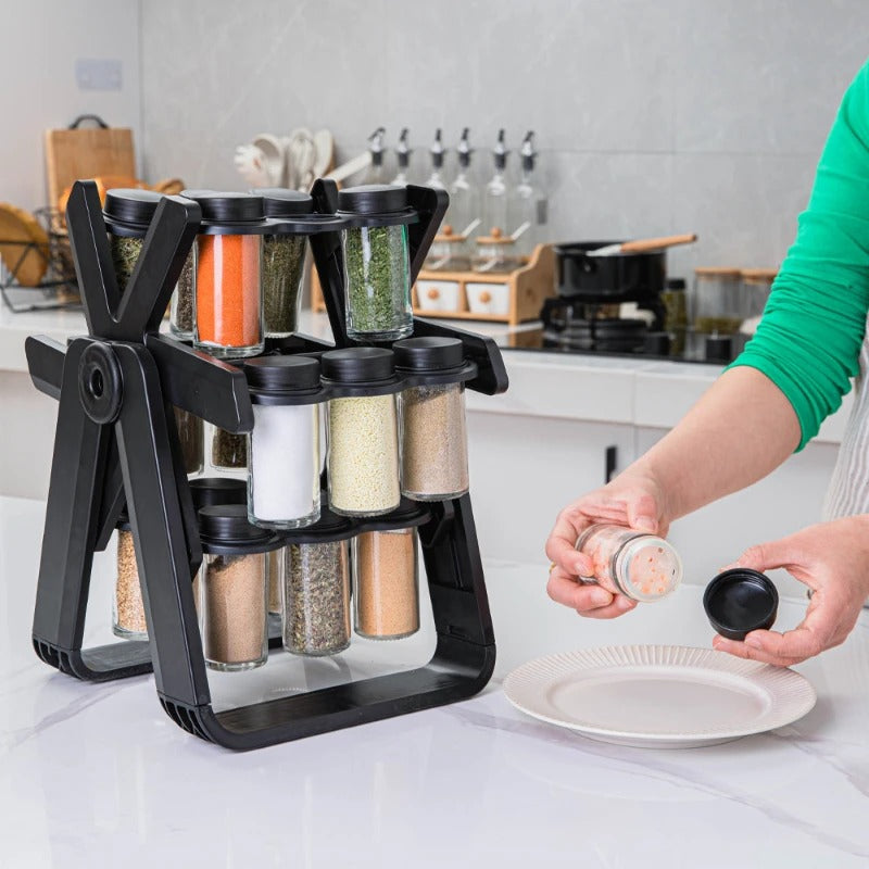 Rotating Spice Rack With 18Pcs Glass Jar