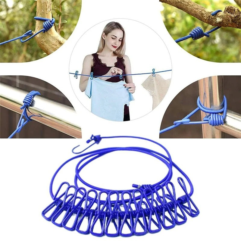 Adjustable Laundry Clothesline with 12 Clips Windproof Drying Rack 180cm to 360cm