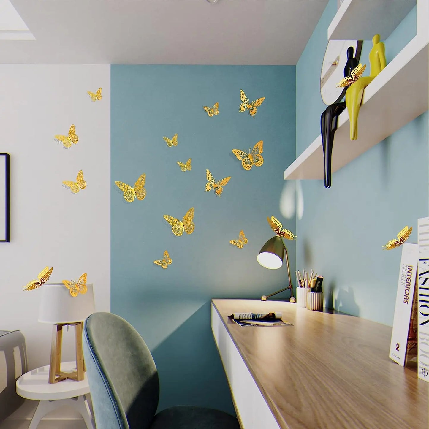 12 piece Gold 3D Butterfly Wall Stickers