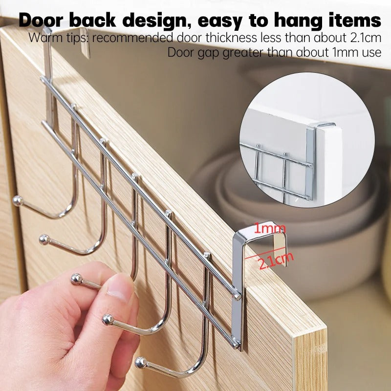 Stainless Steel 5 Hook Hanger Over The Cabinet Hanger Kitchen Accessories - 1Pc