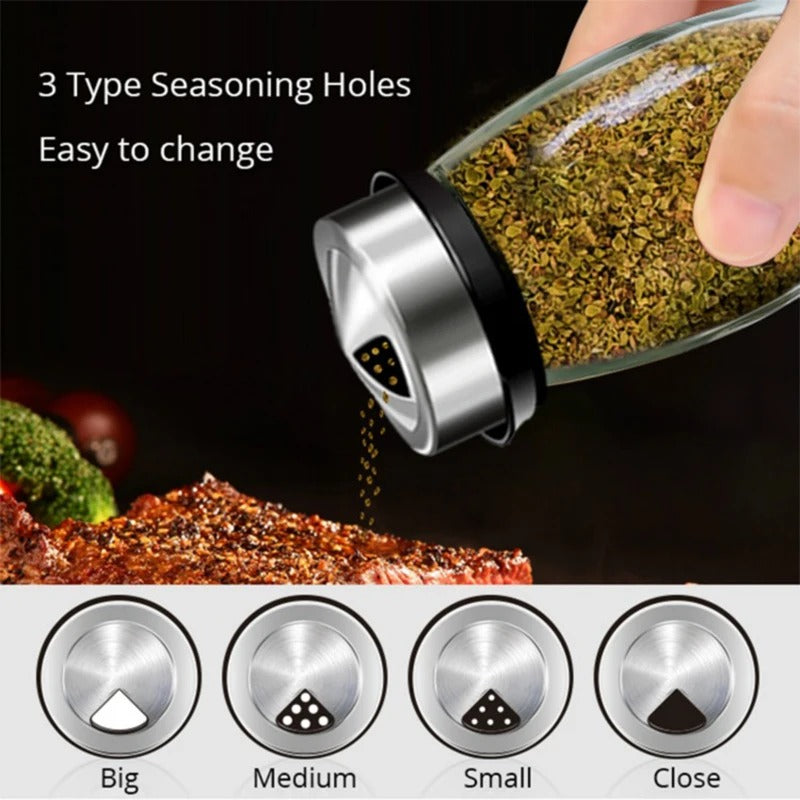 New Rotating Spice Jar Set 6 Rack Glass Organizer Seasoning, Sugar, Pepper Bottles Salt Shakers Holder, Kitchen Storage