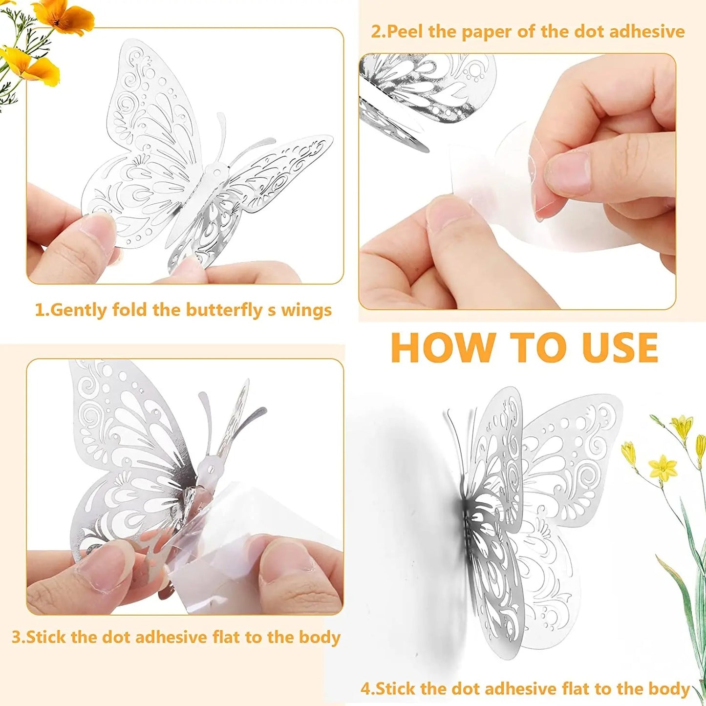 12 piece Gold 3D Butterfly Wall Stickers