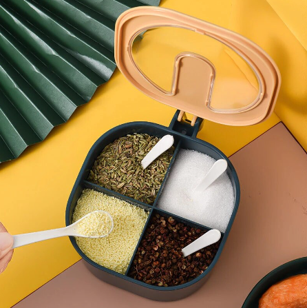 4-in-1 Plastic Masala Box with Spoons & Compartments