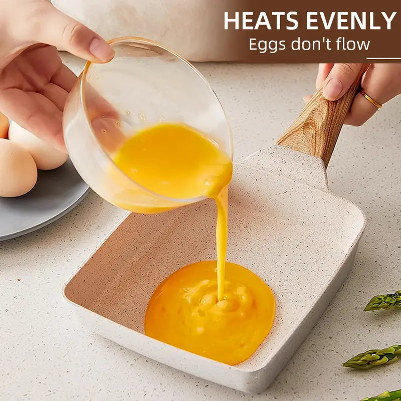 Square Non-Stick Ceramic Frying Pan – Wooden Handle
