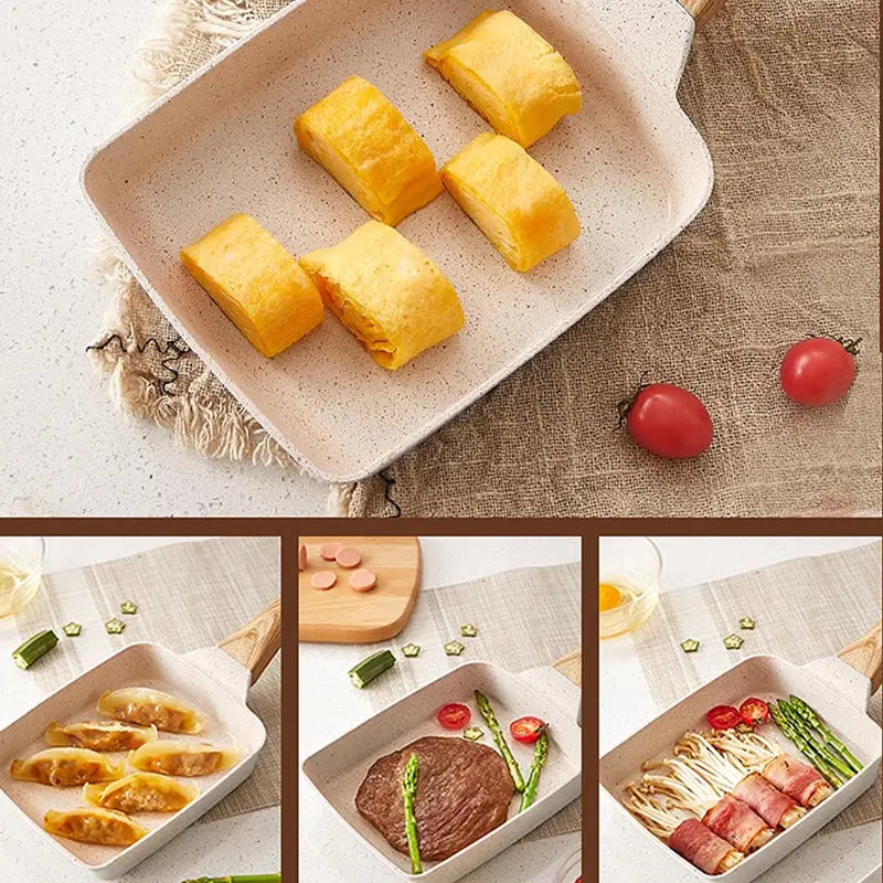 Square Non-Stick Ceramic Frying Pan – Wooden Handle