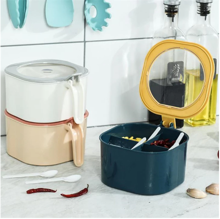 4-in-1 Plastic Masala Box with Spoons & Compartments