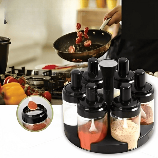 360° Rotating Spice Rack Set – 6 Bottles