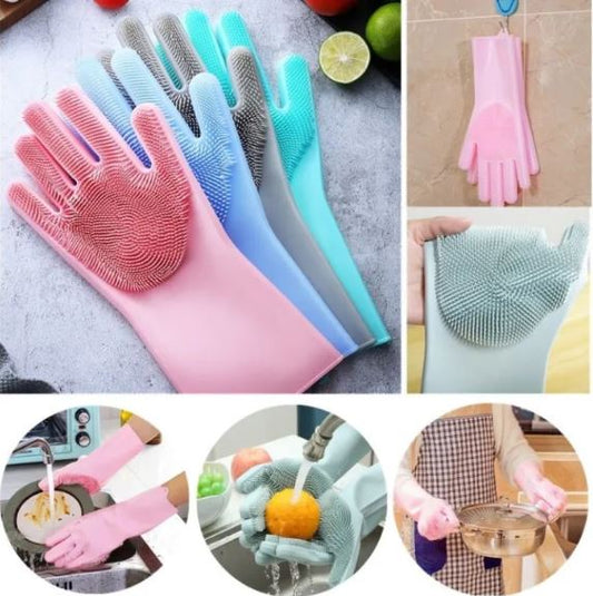 New Multipurpose Reusable Magic Silicone Dish Washing Gloves - 1Pair