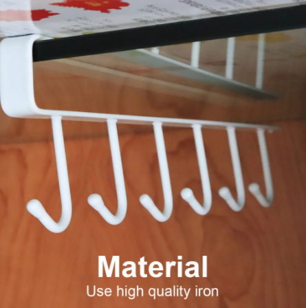 Stainless Steel Under-Cabinet Mug Holder with 6 Hooks