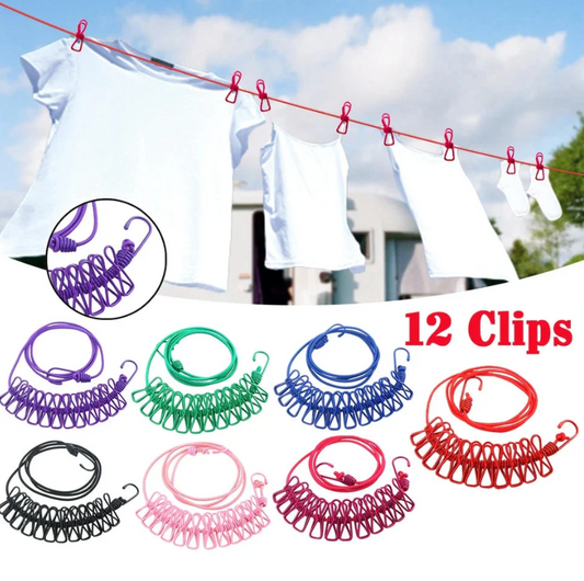 Adjustable Laundry Clothesline with 12 Clips Windproof Drying Rack 180cm to 360cm