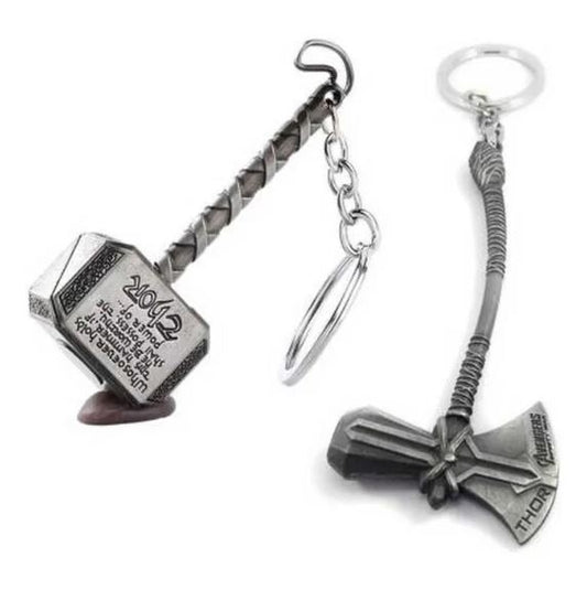 Pack of 2 Thor Hammer and Stormbreaker Axe Keychain Marvel Lovers