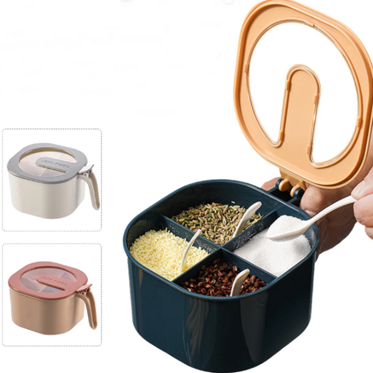 4-in-1 Plastic Masala Box with Spoons & Compartments