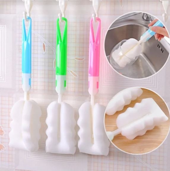 3Pcs Long-Handle Sponge Brush Set for Bottle & Cup Cleaning