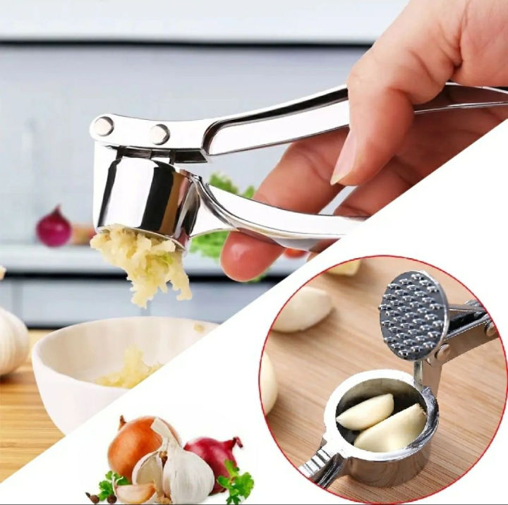 Stainless Steel Garlic Press Crusher – Ginger & Garlic Mincer Tool