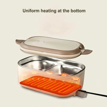 Electric heating tray with uniform heating at the bottom on a beige background