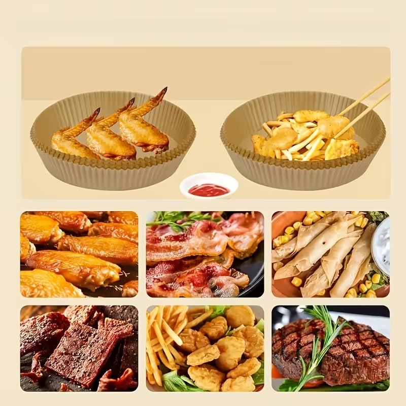 50 Pcs Disposable Air Fryer Liners | Non-Stick Oil Paper Pots for Easy Cleaning & Healthy Cooking