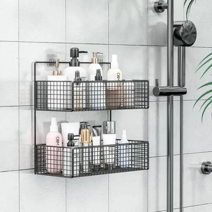 2 Layer Wall Mounted Bathroom Kitchen Storage Basket Rack