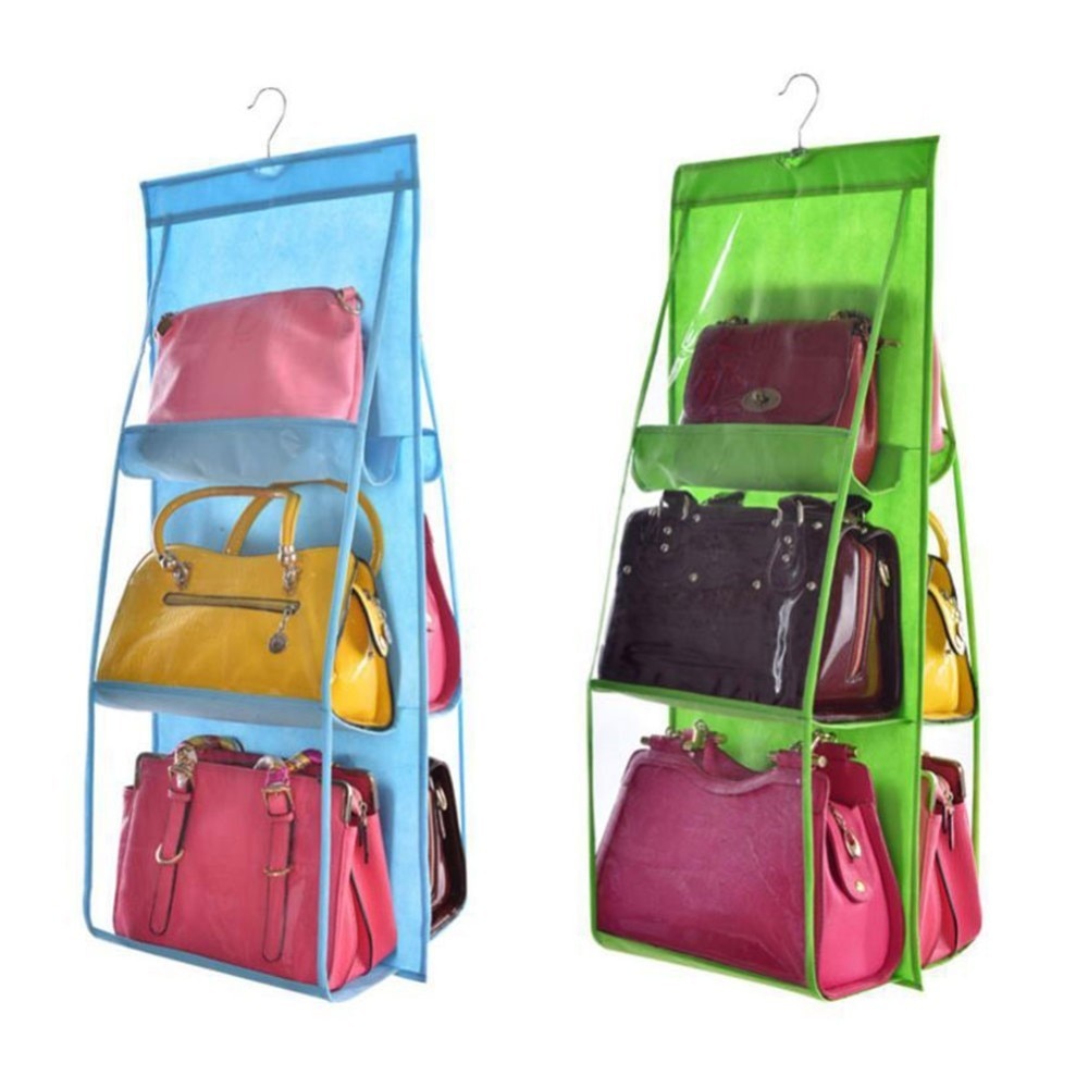 6-Pocket Hanging Handbag Organizer Dust-Proof Purse Holder