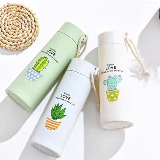 Three insulated bottles with cactus designs and 'Cactus Love' text on a white background.