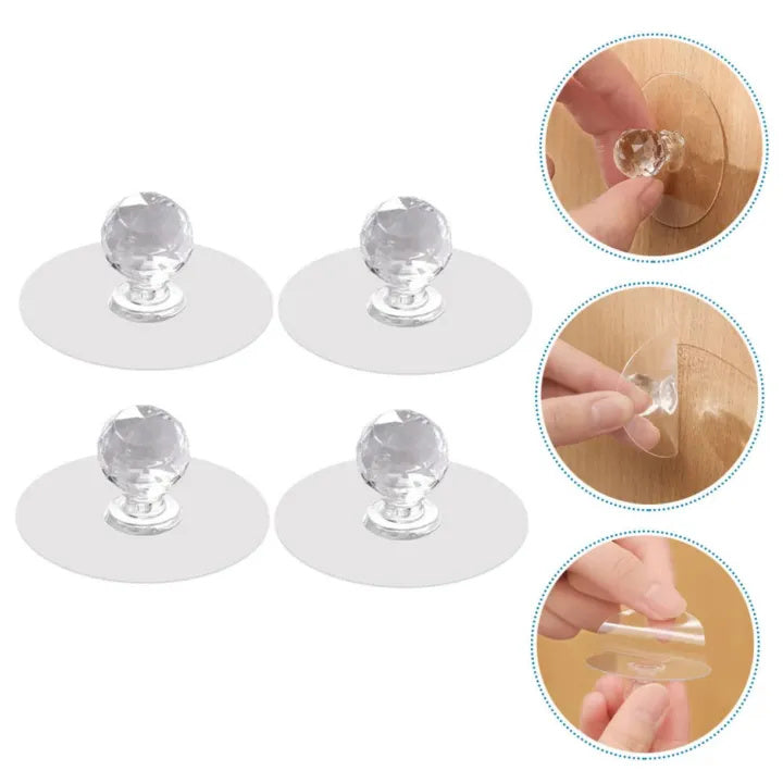 10 pack transparent diamond self adhesive cabinet door handles