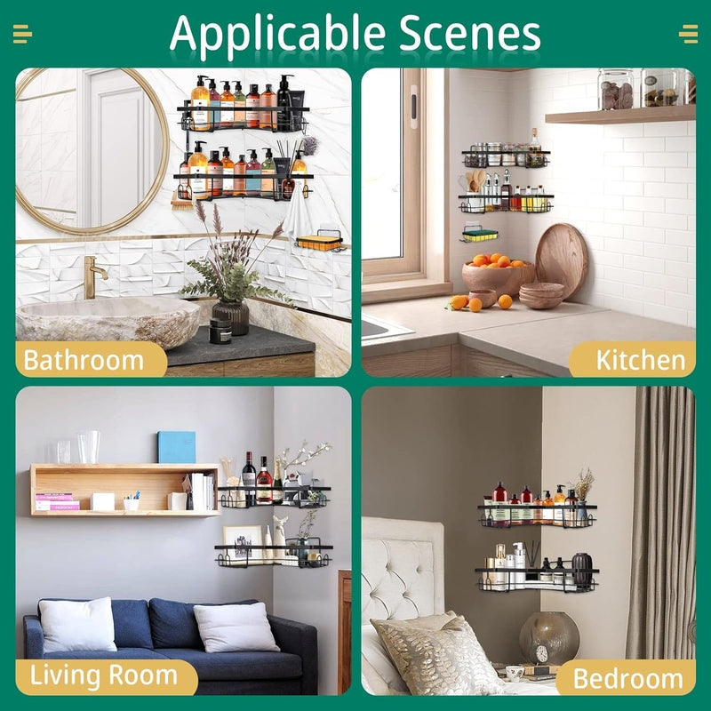 5 Piece Corner Shower Caddy Organizer – Self Adhesive Bathroom Shelf Set with Soap Dish & Hooks