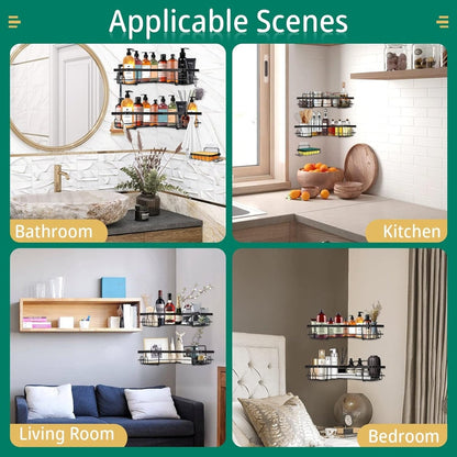 5 Piece Corner Shower Caddy Organizer – Self Adhesive Bathroom Shelf Set with Soap Dish & Hooks