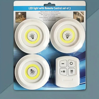 Wireless Pack of 3 LED Under Cabinet Lights | Touch + Remote Control | Bright Night Lamp for Kitchen & Wardrobe – Runstore.pk