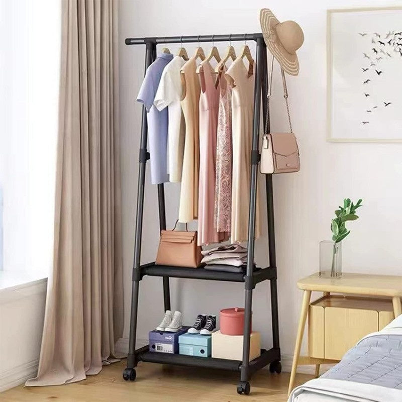 Triangular Mobile Clothes Hanger Rack with Wheels | Multi-Layer Metal Coat Stand Organizer