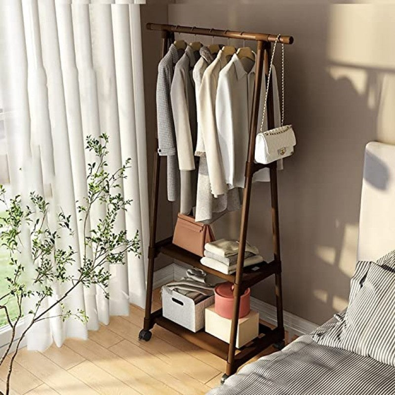 Triangular Mobile Clothes Hanger Rack with Wheels | Multi-Layer Metal Coat Stand Organizer