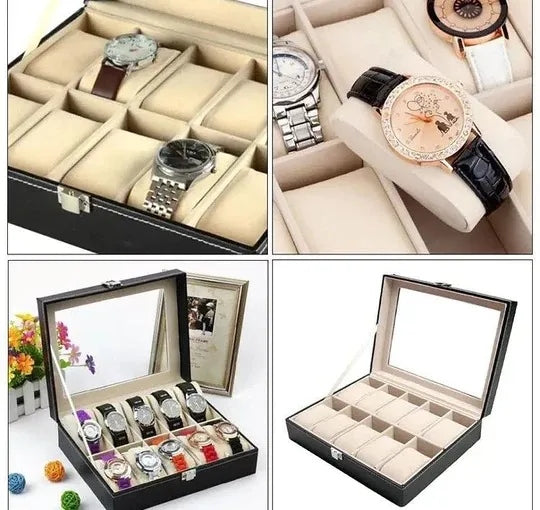 Luxury PU Leather Watch Storage Box with Glass Top | 6 / 10 / 12 Slot Watch Display Case