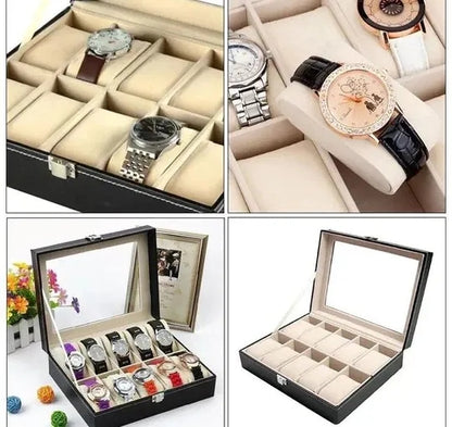 Luxury PU Leather Watch Storage Box with Glass Top | 6 / 10 / 12 Slot Watch Display Case