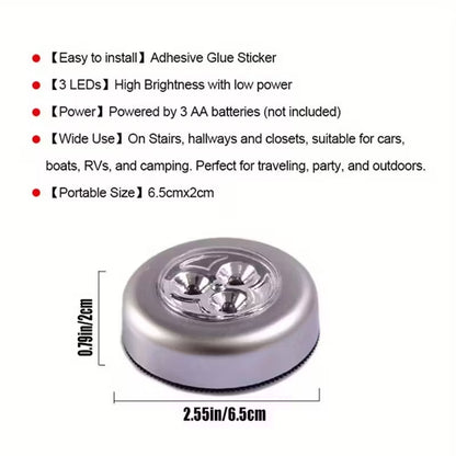 LED Tap Touch Light | Wireless Stick-On 3 LED Night Lamp for Kitchen, Closet & Home – Runstore.pk