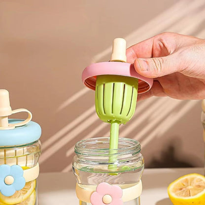 Lovely Cartoon Flower Glass Cup – Cute Drinking Mug with Lid