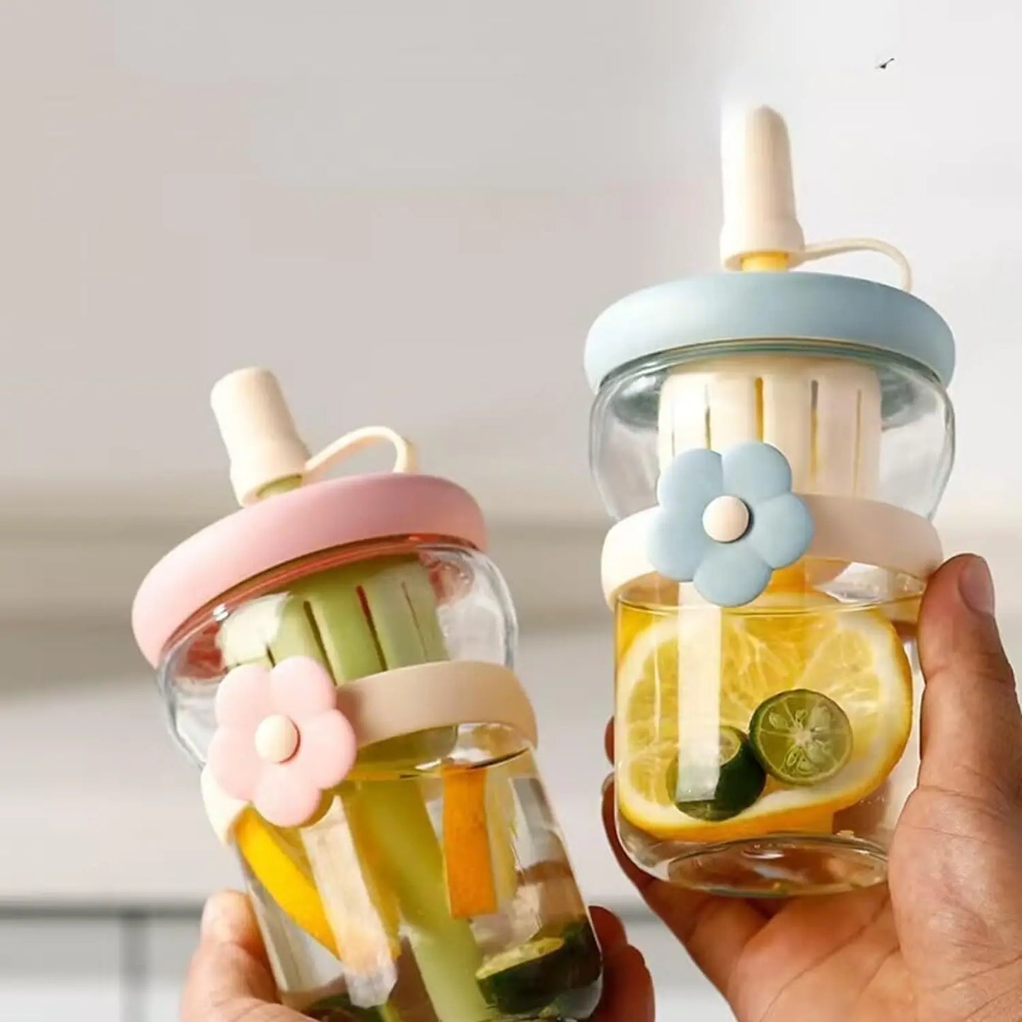Lovely Cartoon Flower Glass Cup – Cute Drinking Mug with Lid
