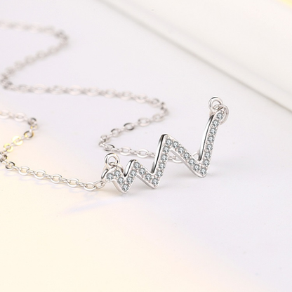 Fashion Jewelry Heartbeat Wave Pendant Sterling Silver Necklace