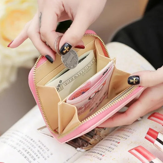 Ladies Mini PU Leather Wallet Zipper Purse with Card Holder & Tassel